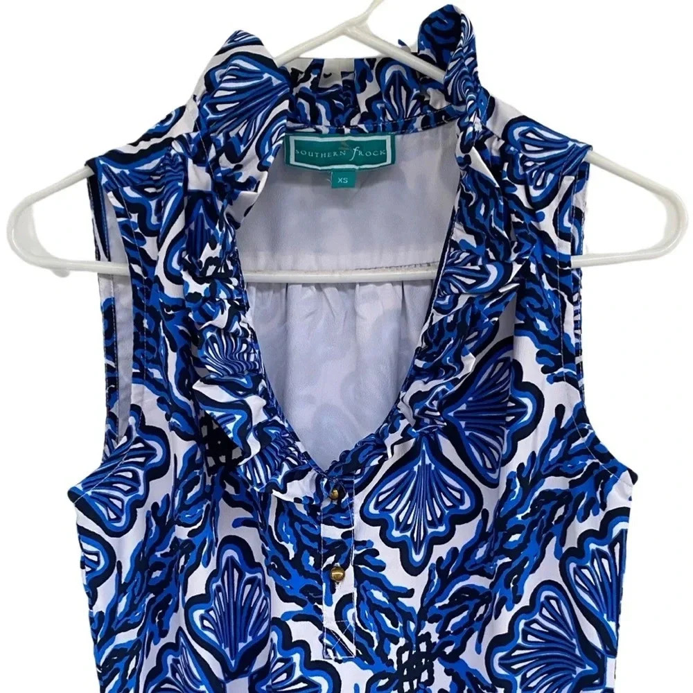 Southern Frock Ruffled V Neck Blue Dress - Picture 2 of 4